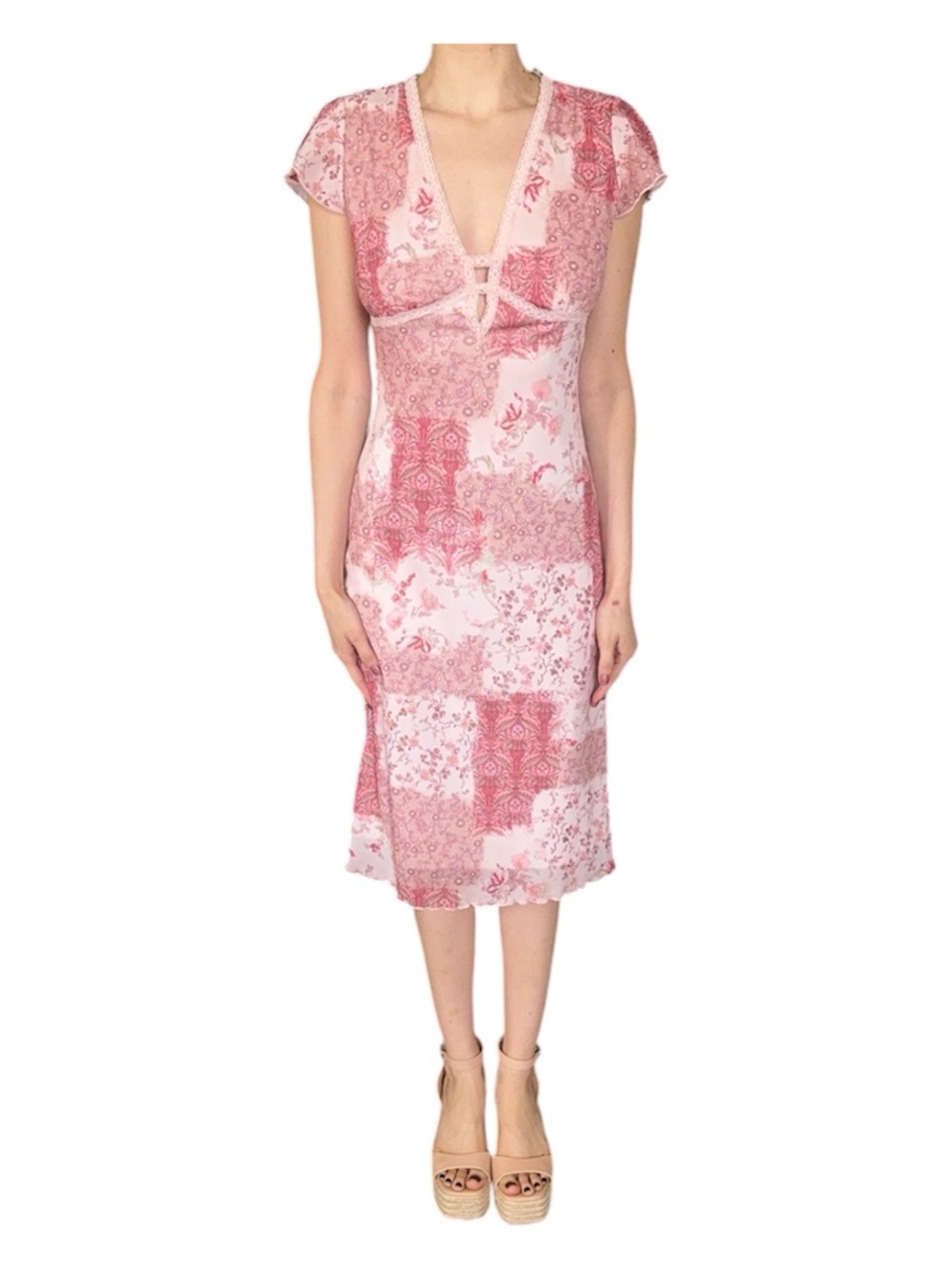Pink Patchwork Midi Dress
